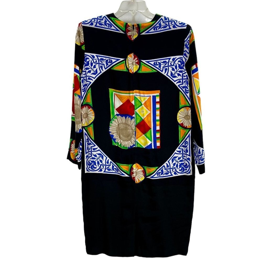 KC Spencer Multicolor Long Sleeve Dress Geometric and Sunflower Patterns Size M - Picture 4 of 14